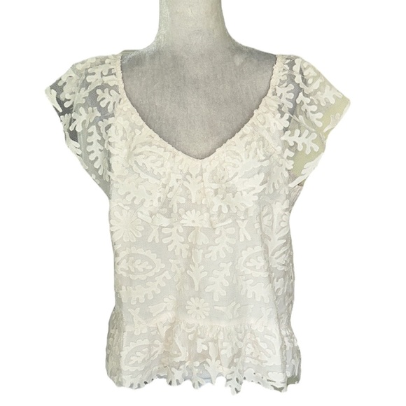 NWOT Anthropologie Textured Ivory Mesh Lace Off The Shoulder Top Blouse - XL - Picture 16 of 16